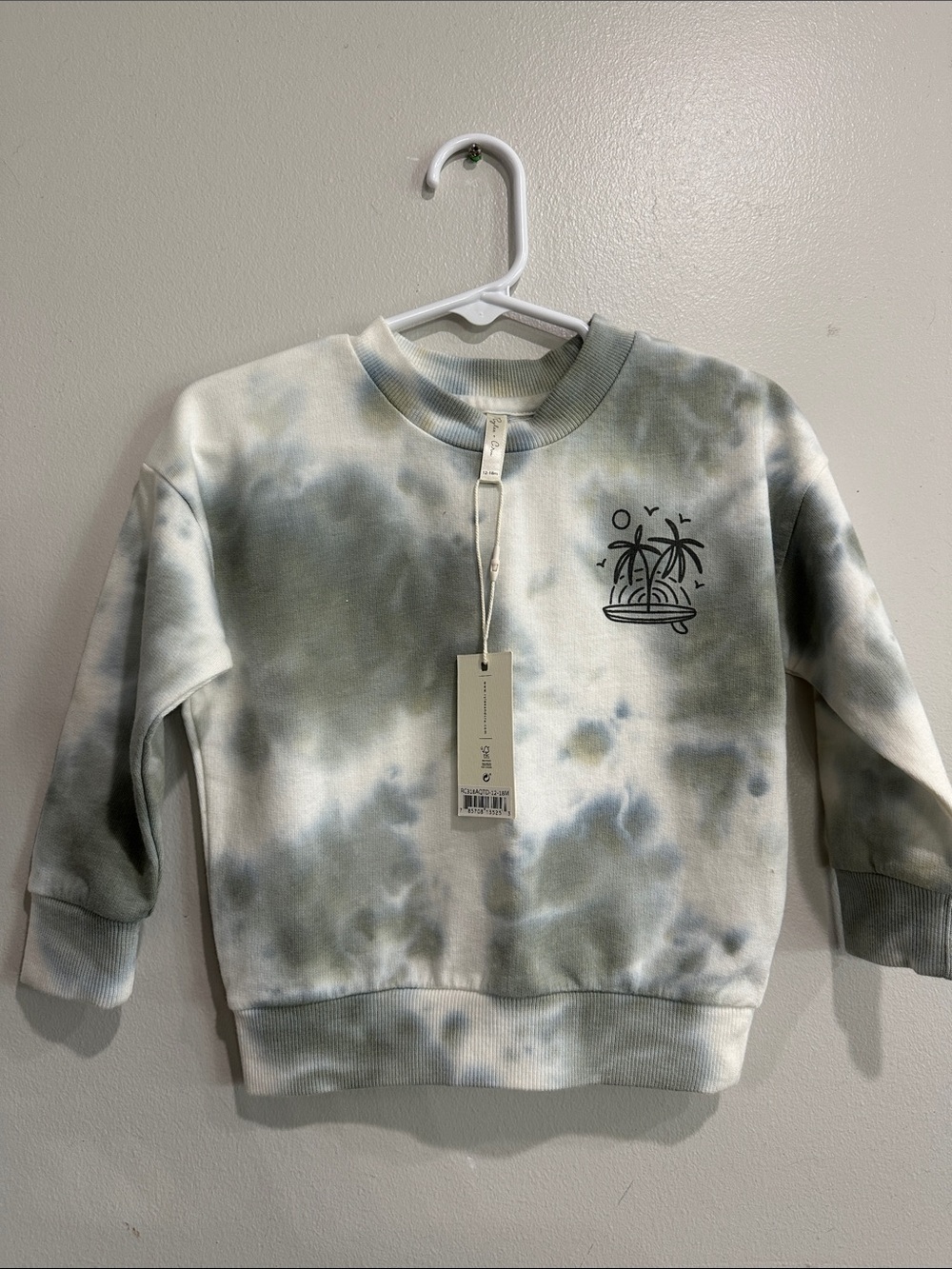 NWT Rylee + Cru Tie Dye Palm Sweatshirt 12-18M Gray Cream